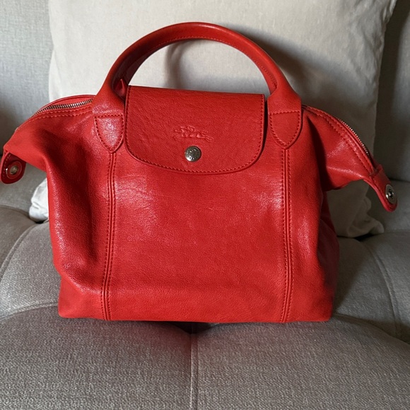 Longchamp orange Le Pliage Leather Medium Tote - Picture 1 of 11